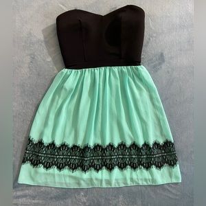 Sweet Storm Teal and Black Strapless Dress